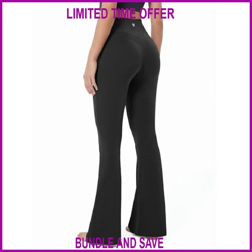 High-Waisted Flare Leggings Tummy Control Yoga Pants 80% Nylon 20% Spandex - Picture 2 of 8